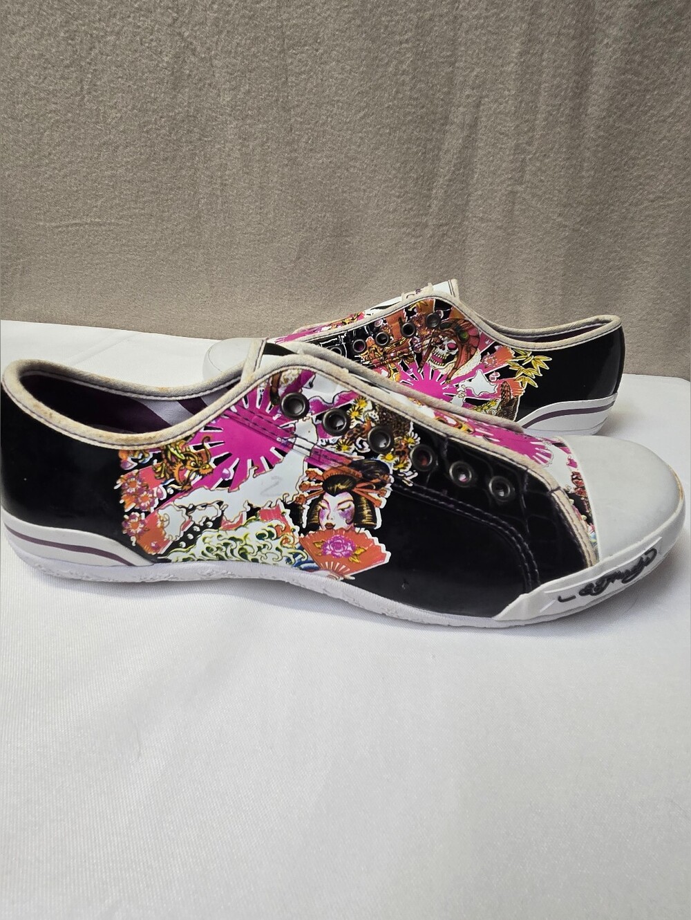 Ed Hardy Womens 10 Laceless Slip On Sneaker Shoes Geisha Y2k